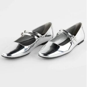 STEVE MADDEN Silver Faux Patent Leather Alisah Ballet Flats